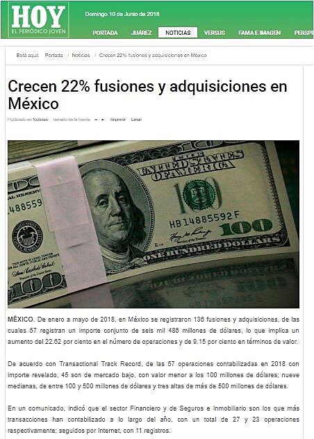 Crecen 22% fusiones y adquisiciones en México